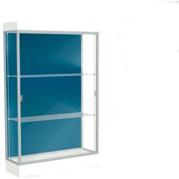 Waddell Display Case Of Ghent Edge Lighted Floor Case, Blue Steel Back, Satin Frame, 6" Frosty White Base, 48"W x 76"H x 20"D 92LFBS-SN-FW
